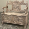 Antique Country French Hall Bench in Stripped Oak