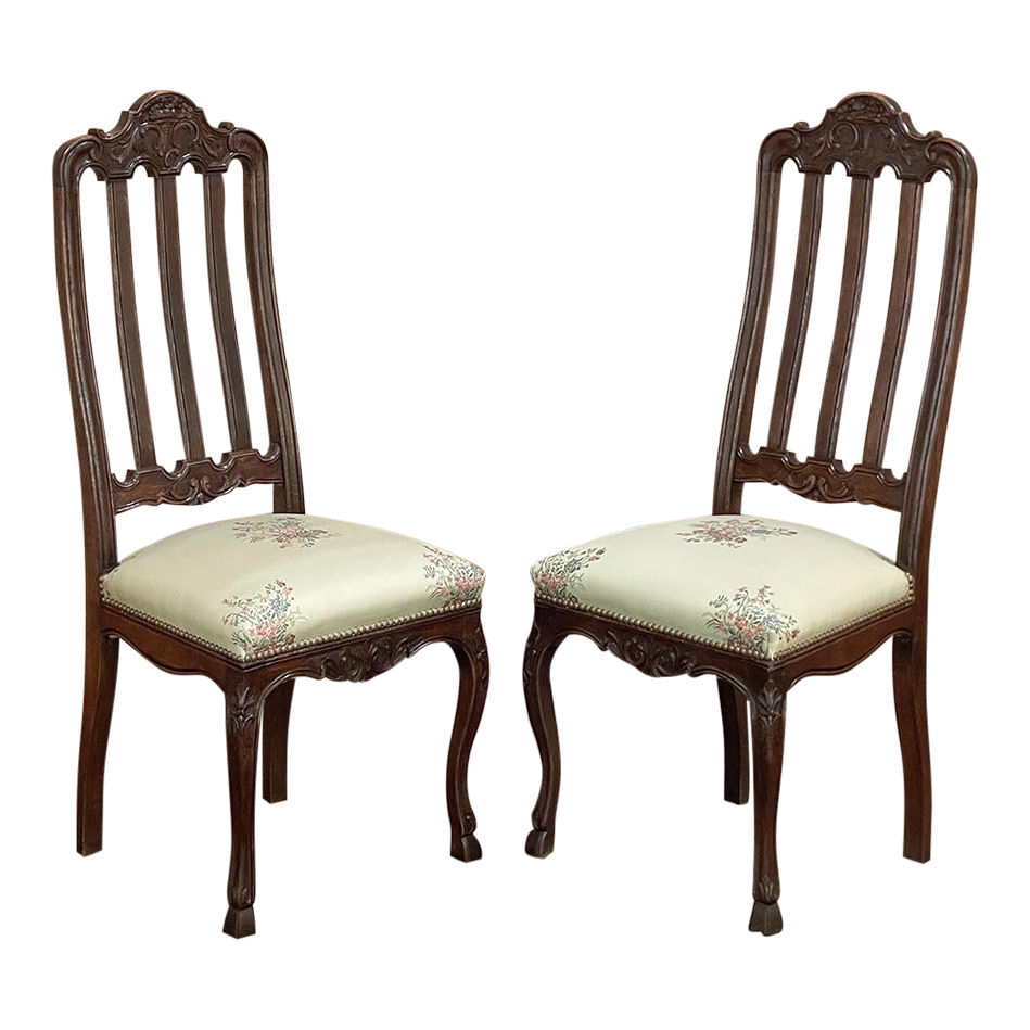 Pair Antique Liegoise Louis XIV Style Side Chairs