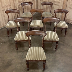Set of 8 French Louis Philippe Dining Chairs with Striped Mohair