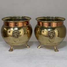 Pair 19th Century Napoleon III Period Brass & Copper Footed Jardinieres
