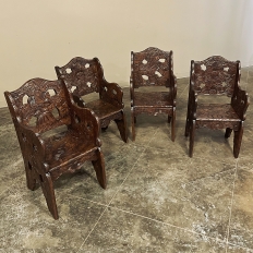 Set of 4 Antique Black Forest Walnut Armchairs ~ Game Table Chairs