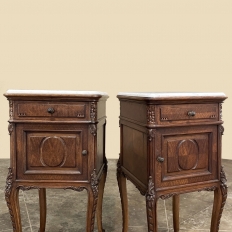 Pair Antique Country French Marble Top Nightstands