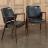 Pair Mid-Century Mahogany & Faux Leather Armchairs