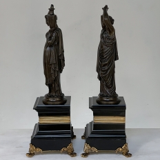 Pair 19th Century French Neoclassical Bronze Statutes on Footed Slate Bases