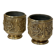 Pair 19th Century Embossed Brass Jardinieres with Tin Liners