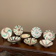Set of 8 Antique Hand-Painted Earthenware Bowls