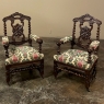 19th Century Renaissance Revival / Louis XIII Style Barley Twist Armchairs in Solid Oak