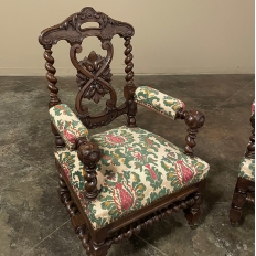 19th Century Renaissance Revival / Louis XIII Style Barley Twist Armchairs in Solid Oak