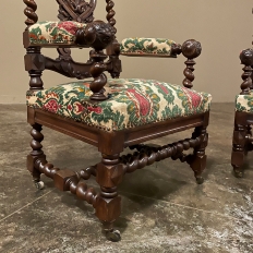 19th Century Renaissance Revival / Louis XIII Style Barley Twist Armchairs in Solid Oak