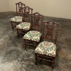 Set of Four 19th Century Renaissance Revival Louis XIII Style Barley Twist Side Chairs in Solid Oak