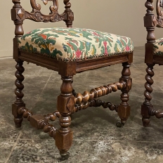 Set of Four 19th Century Renaissance Revival Louis XIII Style Barley Twist Side Chairs in Solid Oak
