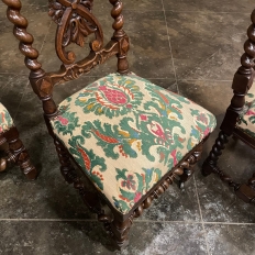 Set of Four 19th Century Renaissance Revival Louis XIII Style Barley Twist Side Chairs in Solid Oak