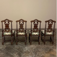 Set of Four 19th Century Renaissance Revival Louis XIII Style Barley Twist Side Chairs in Solid Oak