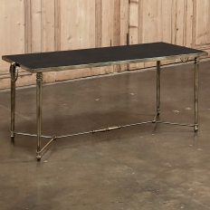 Mid-Century Brass Coffee Table with Tooled Leather Top