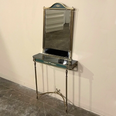 Mid-Century Brass and Glass Empire Style Console with Mirror