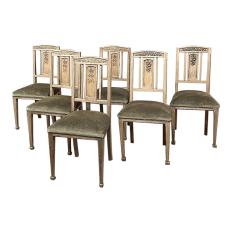 Set of 6 French Art Deco Dining Chairs in Stripped Oak