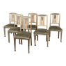 Set of 6 French Art Deco Dining Chairs in Stripped Oak