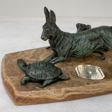 19th Century French Cold Painted Bronze on Onyx ~ Tortoise & Hare