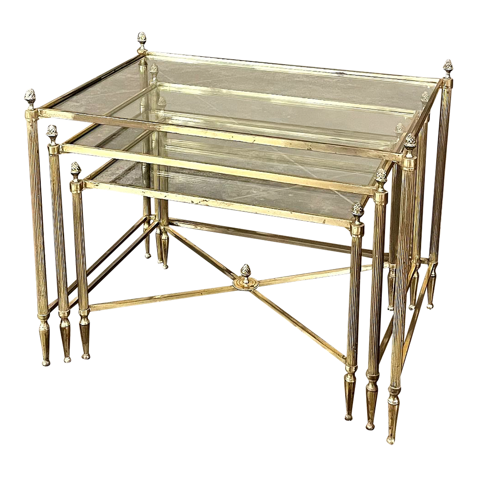 MidCentury Modern Brass & Glass Nesting Table Set