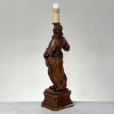 Antique Italian Hand-Carved Walnut Sculptural Table Lamp