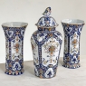 Faience Garniture from Rouen ~ Pair of Ceramic Vases with Matching Lidded Urn