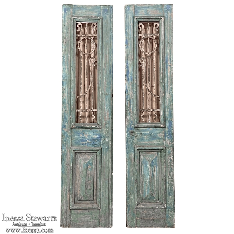 Pair 19th Century Exterior French Doors with Wrought Iron