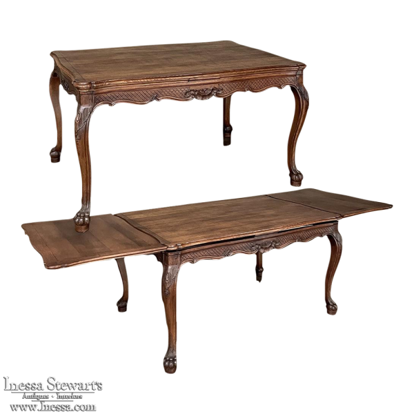 Antique Country French Louis XIV Draw Leaf Dining Table