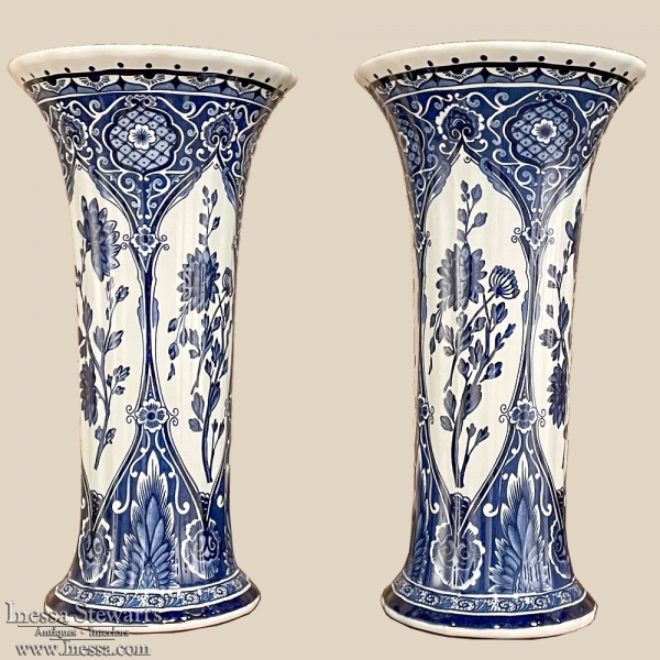 Pair Antique Delft Vases by Boch of Holland