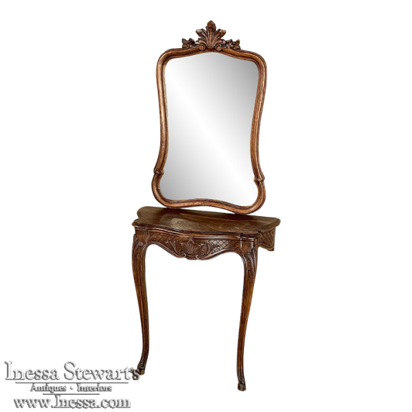 Antique Country French Louis XIV Console with Mirror