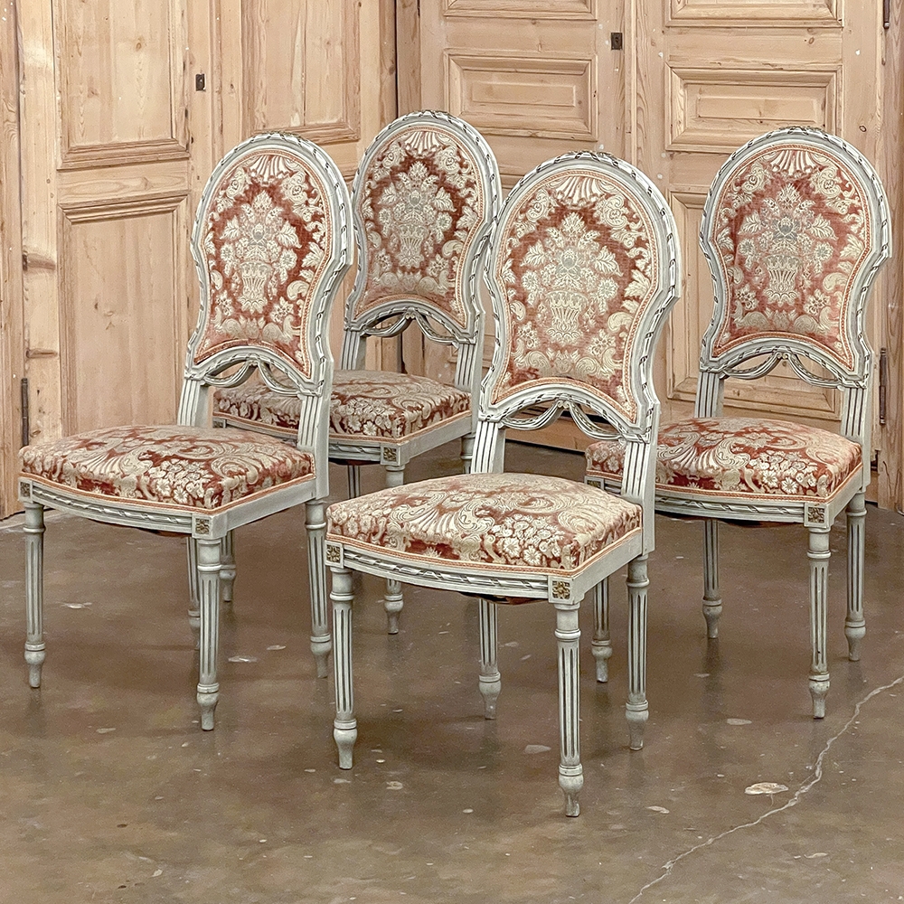 Antique French Louis XVI Style Painted Side Chairs, Set of 8