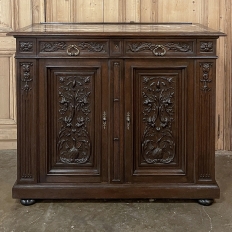 19th Century French Henri II Renaissance Revival Walnut Marble Top Buffet