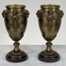 Pair of 19th Century French Napoleon III Period Bronze & Brass Urns