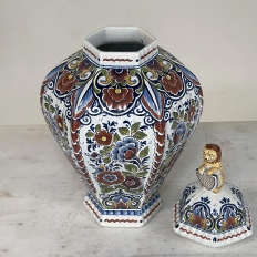 Antique 3-Piece Delft Garniture With Lidded Urn and 2 Vases