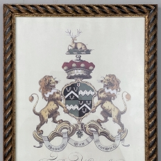 Pair Framed Antique Lithographs of Noble English Family Crests