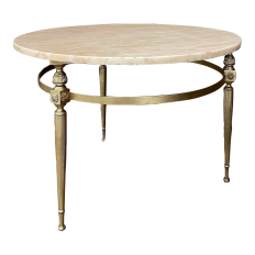 Mid-Century Modern Round Brass & Marble Coffee Table ~ Lamp Table