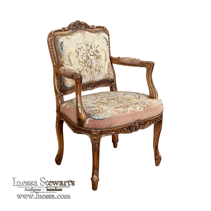 SOLD: French Louis XV Style 19th Century Walnut Armchair with New