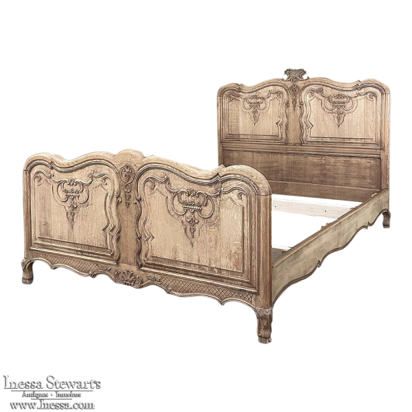 Antique French Louis XIV QUEEN Bed in Stripped Oak