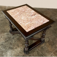 19th Century French Louis XIV Walnut Marble Top Center Table