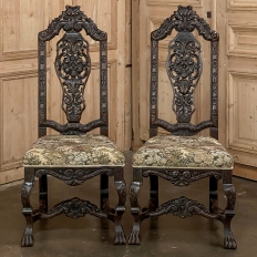 Pair Antique Italian Renaissance Side Chairs
