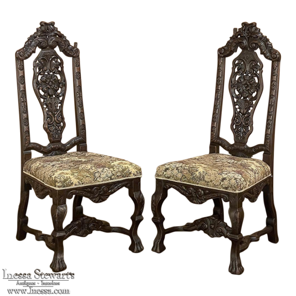 Pair Antique Italian Renaissance Side Chairs