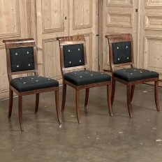 Set of Six 19th Century French Empire Inlaid Mahogany Dining Chairs