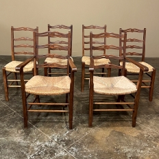Set of 8 Country French Dining Chairs with Rush Seats includes 2 Armchairs