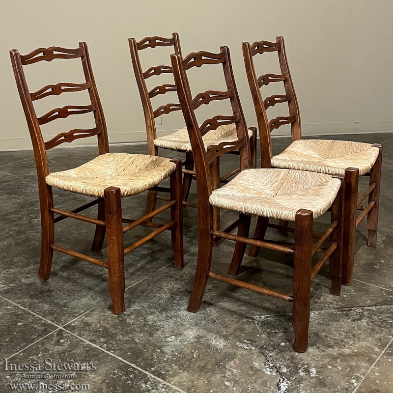 Set of 6 Country French Dining Chairs with Rush Seats includes 2 Armchairs