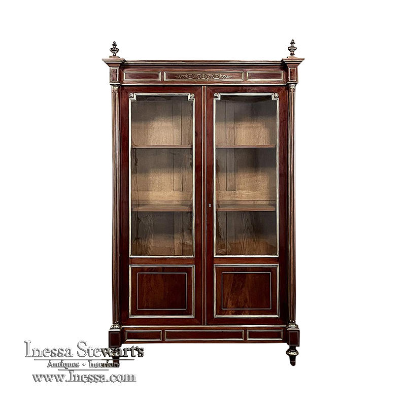 19th Century Napoleon III Period Empire Mahogany Bookcase ~ Bibliotheque with Brass Detail