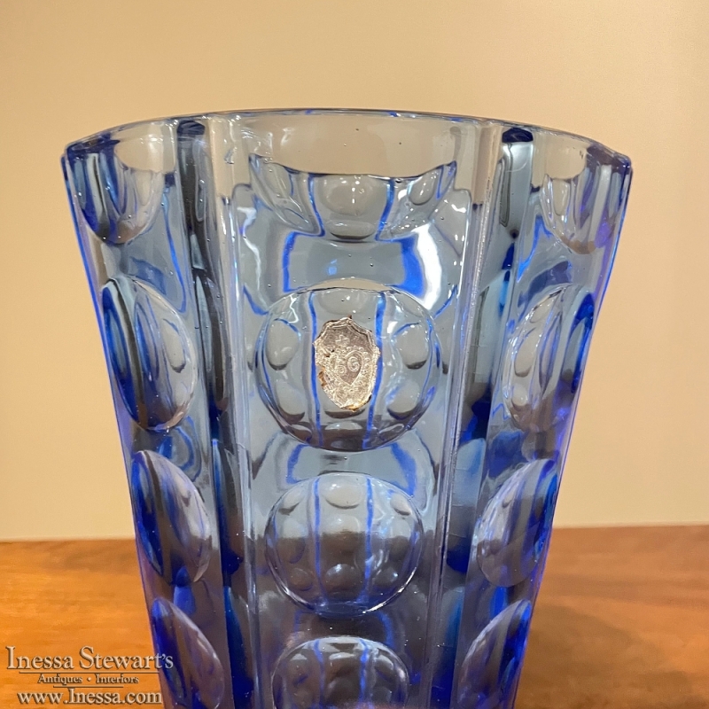 MidCentury Blue Glass Vase by Saint Gobain