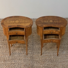 Pair Antique Italian Walnut Inlaid Kidney-Shaped End Tables ~ Nightstands