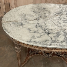 19th Century Italian Neoclassical Louis XVI Marble Top Giltwood Oval Center Table