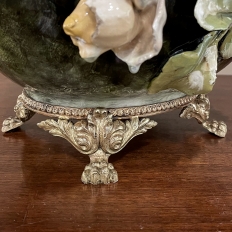19th Century French Beaux Artes Barbotine Jardiniere with Bronze Mounts
