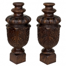 Pair Antique Carved Oak Pediments