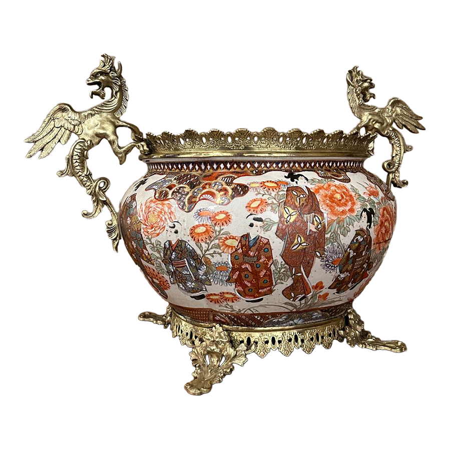 その他 sumas 19th Century Japanese Satsuma Vase ~ Jardiniere with Bronze Mounts